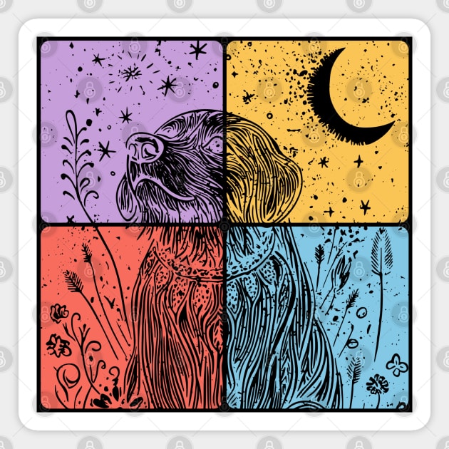 Floral Dog Silhouette Nighttime Artistic Pet Art Magnet by TuncGK